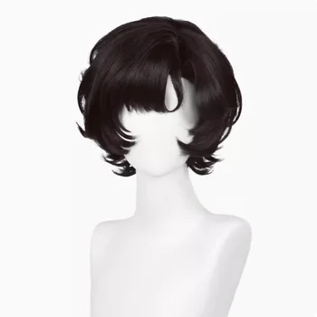 Обратната страна на играта: 1999 Шнайдер Cosplay перука 30 см от естествени черни къси коси, огнеупорни синтетичен подпори за парти на Хелоуин