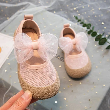 Обувки за малки момичета, Лятна детска лейси обувки Принцеса с лък, Пролет-есен, устойчива на плъзгане Детска Удобни ежедневни обувки за бебета