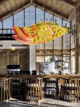 Окачен лампа от плат във формата на японската риба; творческа индивидуална украса за ресторанта на хотела; коприна тела с ръчно изработени рисувани под формата на шаран
