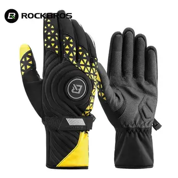 Официални зимни ръкавици Rockbros, Ветроупорен Велосипедни ръкавици, запазването на топлина, сензорен екран, Удебелена уплътнението, противоударные моторни ръкавици