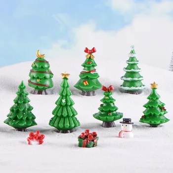 Подарък кутия с миниатюрни коледна елха, Дядо Коледа, снежни човеци, Аксесоари за терариум, фигурки от приказна градина, декорация за куклена къща, 3 бр.