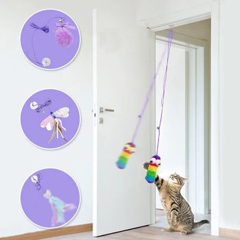 Подвесная играчка за котки, Интерактивни играчки на еластична въже за едно коте, една Забавна имитация на птичи пера, играчка за котки, Стоки за котки