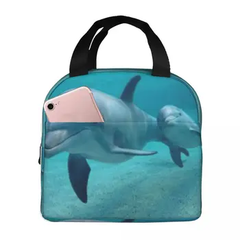Подводни Делфини, Преносима Изолирано Оксфорд чанта За обяд, за многократна употреба Обяд-бокс, Органайзер за обяд, Термосумка-хладилник