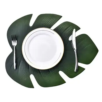 Подложка за декор на масата, Изкуствен Фалшив лист тропическа монстеры, кухненски мат, чаша, устойчива на плъзгане чиния за масата за хранене