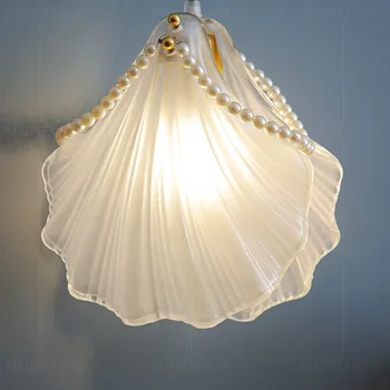 Полилеи Shell Френски Луксозни Лампи LED Креативен Модерен Минималистичен Окачен Лампа в Скандинавски стил за Спалня, Нощни Шкафчета, Декорация на дома
