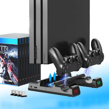 Поставка за PS4 Охлаждащ Вентилатор Вертикална Поставка с 10 Слота на Двойна Порт на Контролера Зарядно Устройство Зарядно устройство за Playstation 4/PS4 Slim/PS4 Pro