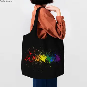 Преливащи се цветове торбички за пазаруване за ЛГБТ-лесбийки, Холщовые чанти за пазаруване, чанта за рамо, по-Голям капацитет, Здрава чанта за гей-прайда