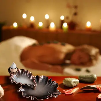 Привлекателна кадилница за тамян Привлекателна Кадилница с ръчно резбовани във формата на листа на лотос, Украса за ароматерапия за декорация на дома за йога