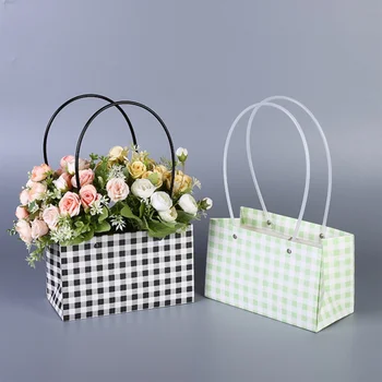 продажба на едро, квадратна опаковъчна хартия за цветя, луксозна кутия с дръжка за цветар, крафт хартиена торба за цветя