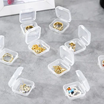 Прозрачна пластмасова кутия за съхранение на Мини-таблетки, преносима кутия за пръстени, обици, аксесоари за рисуване на коса, мъниста от планински кристал за нокти