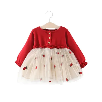 Пролетни рокли за бебета от 6 м. до 3 Тона за момичета, Дантелени рокли на Принцеси за Първия рожден ден за момичета, Червени детски дрехи, Дрехи 2023