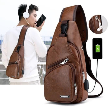 Пътни Мъжки чанти през рамо, нагрудная чанта с USB, Дизайнерска чанта-Месинджър, Кожени чанти през рамо, Диагонално опаковка, Нова раница