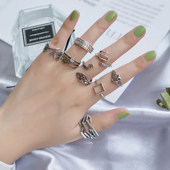 Реколта Сребристи Метални пръстени с отворен Дизайн в стил пънк, Дизайнерски пръстен на пръста си, за жени, мъже, Вечерни бижута, подаръци, Сребърен пръстен