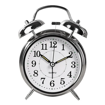 Ретро Alarm Clock Безшумен Показалеца Часа Double Обаждане Лека Нощ Декор Спални Начало Декор Ретро Portable Alarm Clock