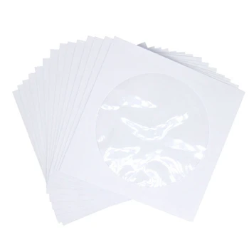 Ръкави за CD / DVD, Държач за хартиени пликове за носители на DVD, CD с прозрачен капак, закрывающим прозорец, бял, опаковка 100 броя