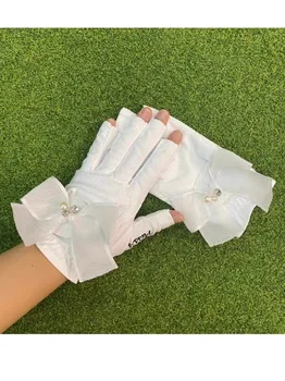 Ръкавици за голф, дамски летни дишащи ръкавици от микрофибър с отворени пръсти, нескользящие дантелени ръкавици на ляво и на дясно