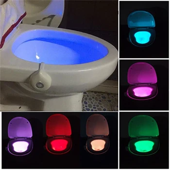 Сензор за Движение на човек, led нощна светлина за тоалетна, Smart WC Light, Истинската 8 Цвята, работа на смени Лампа за Подсветка за тоалетна