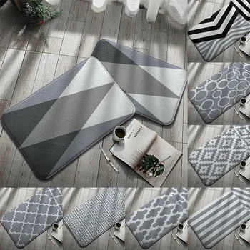 Сиви декоративен мат в геометрична лента, 40 * 60 см, Кухня, хол, Малък килим, Баня, Противоскользящий подложка за пода, мека подложка на закрито