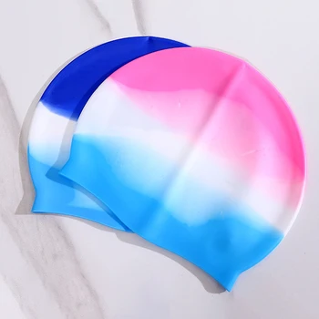 Силикон водоустойчив шапка за плуване наклон цвят, шапка за плуване със суха коса за мъже, Дамски шапчица за защита на ушите, аксесоари за плуване