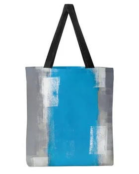 Синьо-Сива Абстрактна Художествена Холщовая чанта-тоут Голям капацитет за жени, за пазаруване, за Момичета, за една Дама, за Многократна употреба Еко-чанта за рамо и за студенти