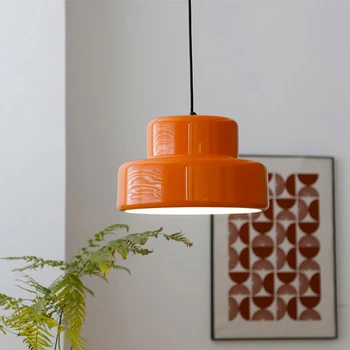 Скандинавски прост led iron окачен лампа с диаметър 35 см оранжево двуслойни трапезария с кухненски окачен лампа ресторант кафе лампа