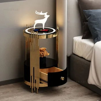 Скандинавските луксозни led нощно шкафче минималистичен модерен маса, нощни шкафчета безжичното зареждане мебели за спалня нощно шкафче з