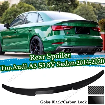 Спойлер за багажник за Audi A3 Седан S3 8V 2014-2020 Авто спойлер за устни, украса на задния багажник, крило от ABS-пластмаса, цвят на въглеродни влакна