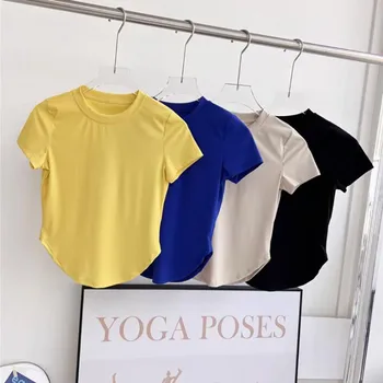 Спортни тениски за йога, дамски ежедневни спортни костюми за тренировки с къс ръкав