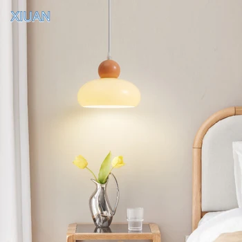 Стъклена лампа на Френското изкуство, Нощни окачен лампа за спални, Висящи лампи Баухаус LED E27 за хола, маса полилей Kicthen Bar
