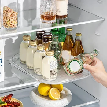 Тава-органайзер за домашен хладилник, нескользящий Въртящи рафтове за съхранение, спестяващ място, Правоъгълен, с възможност за завъртане, за кухненски аксесоари за напитки с подправки