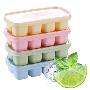 Тави за кубчета лед 4 опаковки, лесно се премахва, силиконови и гъвкави, 8 Тави за кубчета лед с капак, за Многократна употреба на кубчета лед за напитки, големи кубчета лед