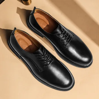 Тенденцията мъжки Модел обувки Дерби в Британския Стил, Луксозни Обувки от естествена Кожа, Новост Есента 2023 Г., Модни Елегантна Сватбена Светският Обувки За Мъже