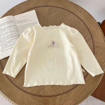 Тениска с дълъг ръкав за малки момичета, пролет-есен, памучен детски бутикови облекла, потници на първия рожден ден за бебета