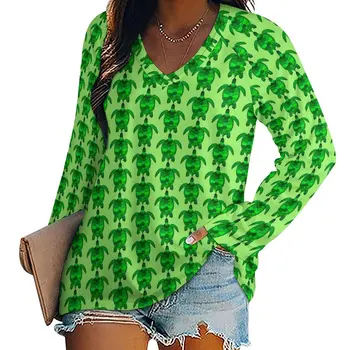 Тениска със зелени костенурки, градинска дрехи с домашен любимец принтом, тениски с дълъг ръкав Kawaii, тениски по поръчка, дамски блузи 3XL 4XL 5XL