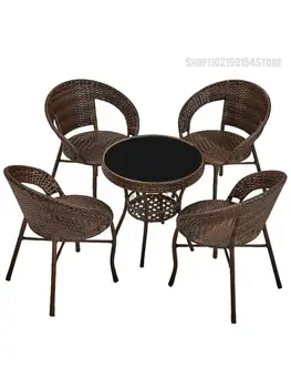 Тръстика стол от три части за тераси, Малки Масички и Столове За Почивка, Градински Чай маса, слънчева тераса, Стол от тръстика