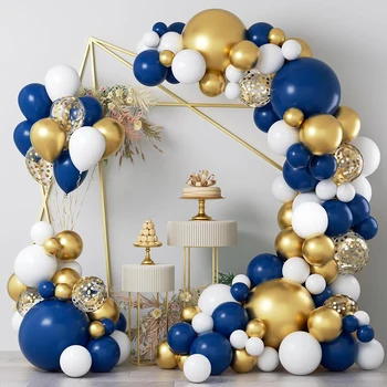 Тъмно сини балони Комплект за Гирлянди и Арки От Бяло Злато Конфети балон Годишнина от сватба, Детски рожден Ден Украса на Детската Душа