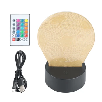 Футболна 3D иллюзионная лампа, Футболни подаръци за момчета и момичета, лека нощ с дистанционно управление 16 цвята, Настолна лампа