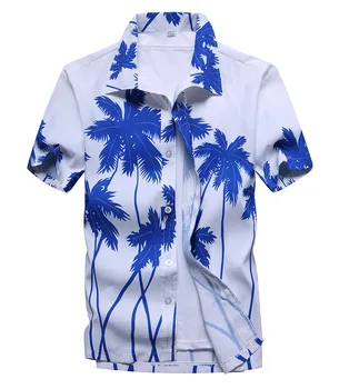 Хавайски мъжка риза с флорални геометрични принтом, однобортный плажен топ, къси ръкави, празнична дрехи, 2023