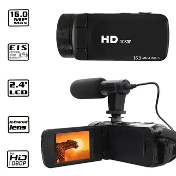 Цифрова видеокамера HD 1080P, камера за запис на видеоблогов YouTube с микрофон, широкоъгълен обектив за снимки