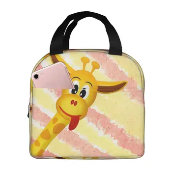 Чанта за обяд Happy Жираф, изолирани многофункционални чанти-тоут за обяд, Множество термосумка-хладилник