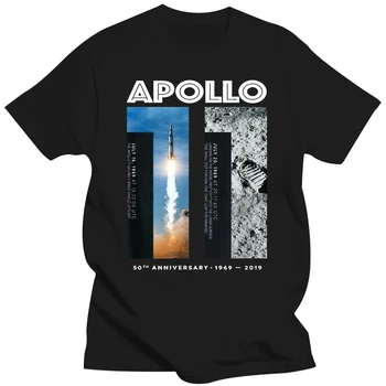 Черна тениска Аполо 11 с 50-та годишнина от кацането на Луната 1969 2019 тениска