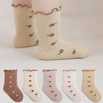 Чорапи за деца; Меки гамаши за новороденото; Памучни чорапи за момичета; сезон есен-пролет; за малки момчета; Сладки чорапи с флорални дантели и волани за момичета